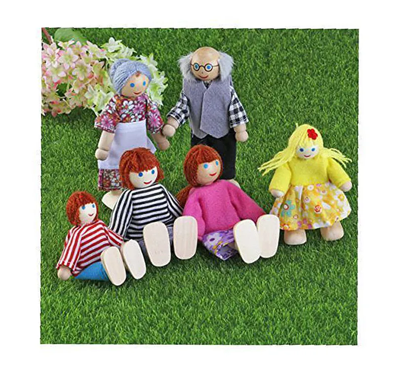 1/12 Dollhouse Wooden Family Doll Miniature Furniture Toy Kids Children Pretend Play Toy Boys Girls Gifts