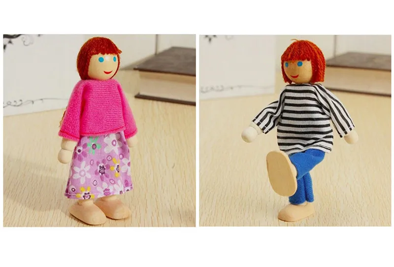 1/12 Dollhouse Wooden Family Doll Miniature Furniture Toy Kids Children Pretend Play Toy Boys Girls Gifts