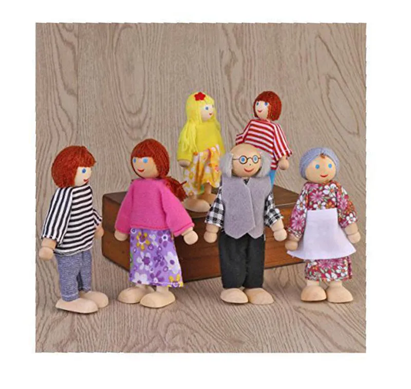 1/12 Dollhouse Wooden Family Doll Miniature Furniture Toy Kids Children Pretend Play Toy Boys Girls Gifts