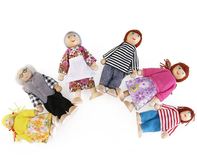 1/12 Dollhouse Wooden Family Doll Miniature Furniture Toy Kids Children Pretend Play Toy Boys Girls Gifts