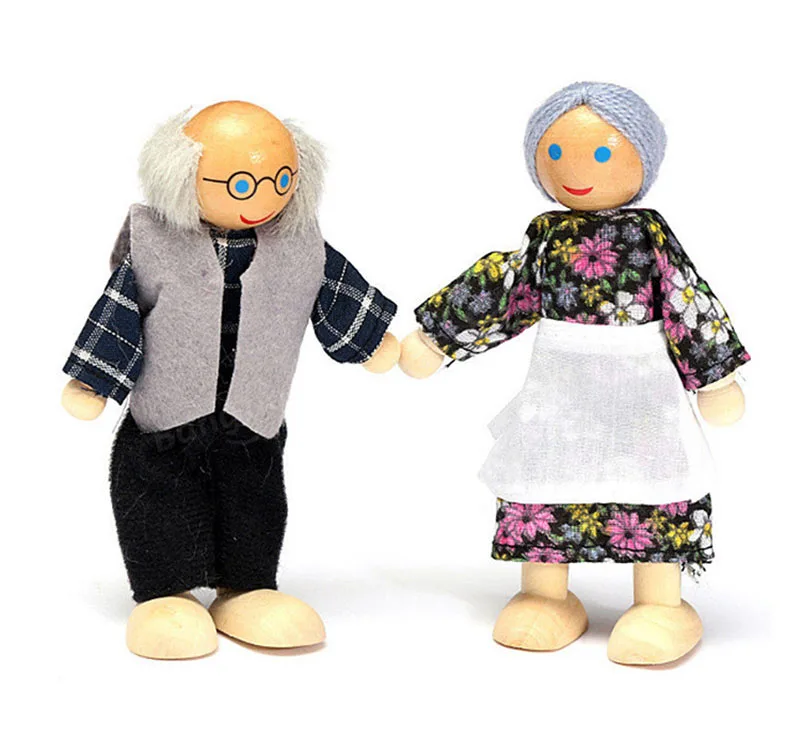 1/12 Dollhouse Wooden Family Doll Miniature Furniture Toy Kids Children Pretend Play Toy Boys Girls Gifts
