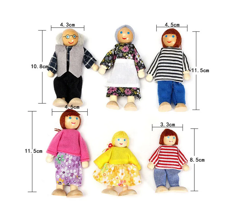 1/12 Dollhouse Wooden Family Doll Miniature Furniture Toy Kids Children Pretend Play Toy Boys Girls Gifts