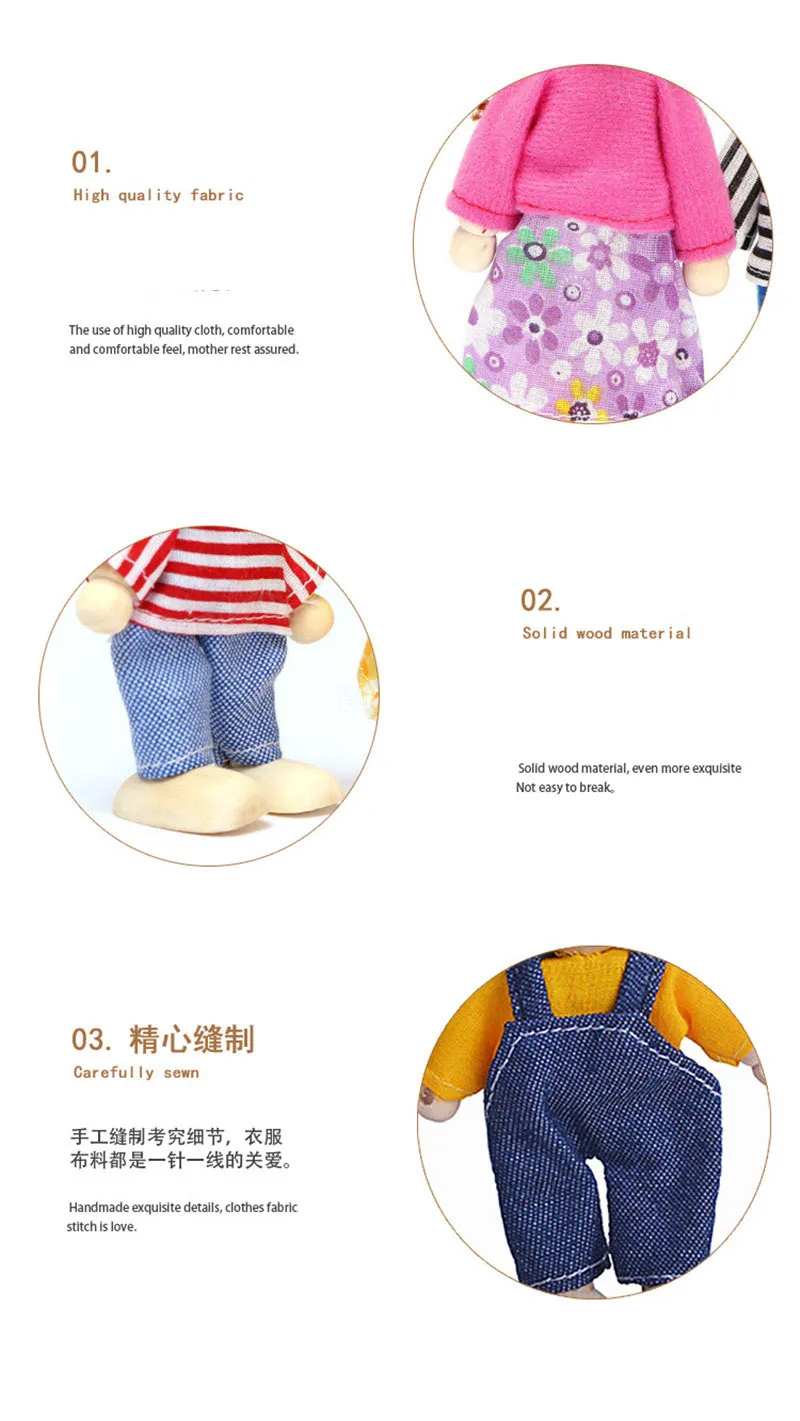1/12 Dollhouse Wooden Family Doll Miniature Furniture Toy Kids Children Pretend Play Toy Boys Girls Gifts