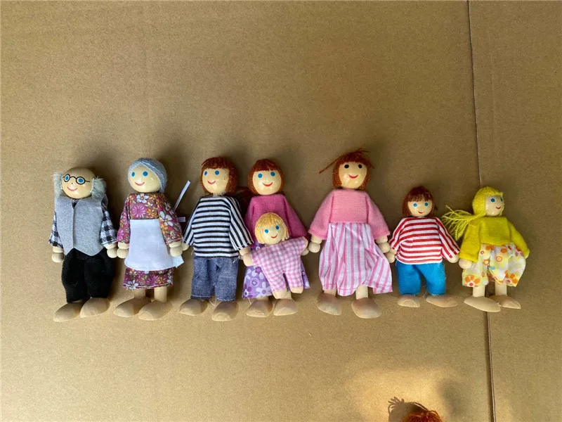 1/12 Dollhouse Wooden Family Doll Miniature Furniture Toy Kids Children Pretend Play Toy Boys Girls Gifts