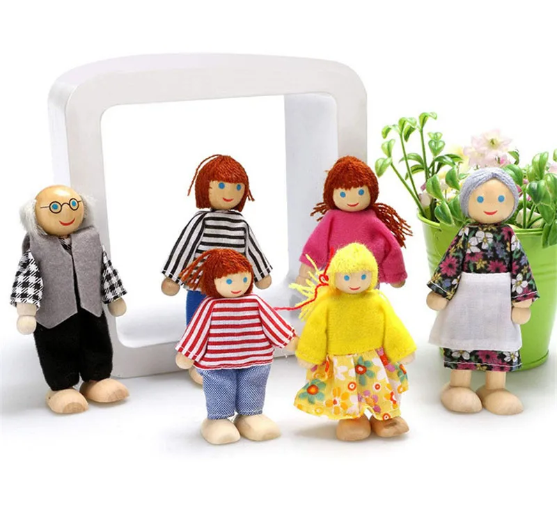 1/12 Dollhouse Wooden Family Doll Miniature Furniture Toy Kids Children Pretend Play Toy Boys Girls Gifts