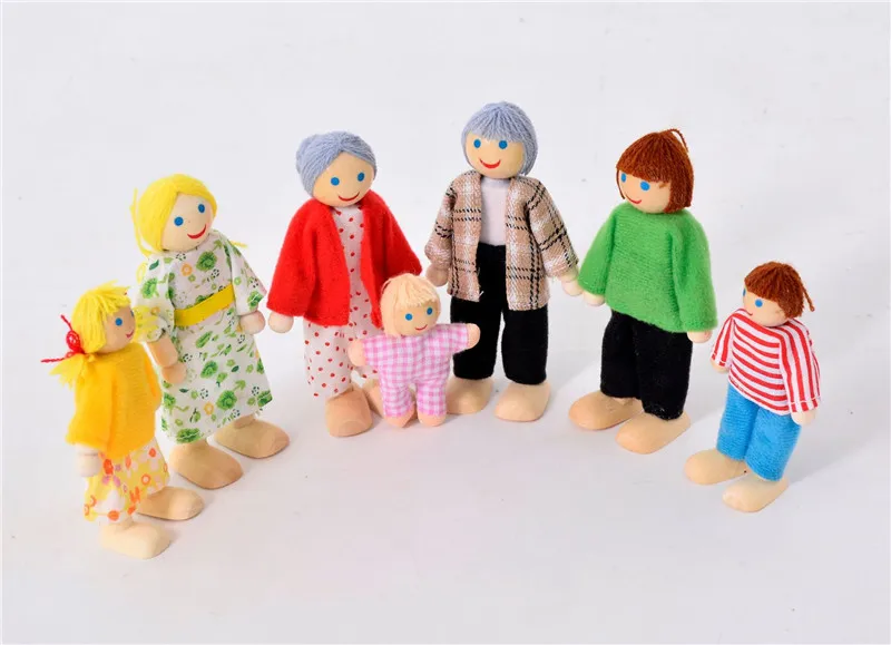 1/12 Dollhouse Wooden Family Doll Miniature Furniture Toy Kids Children Pretend Play Toy Boys Girls Gifts