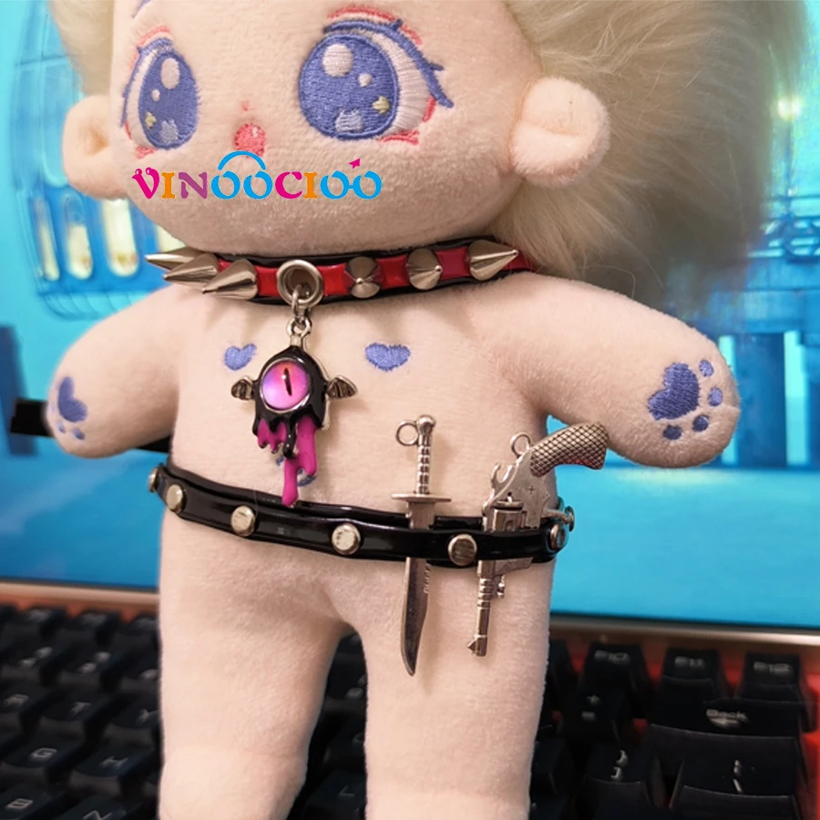 20cm Cotton Doll Accessories Choker Devil Eyes Necklace Leather Belt Waistband with Weapons Punk Style Cotton Doll Accessories