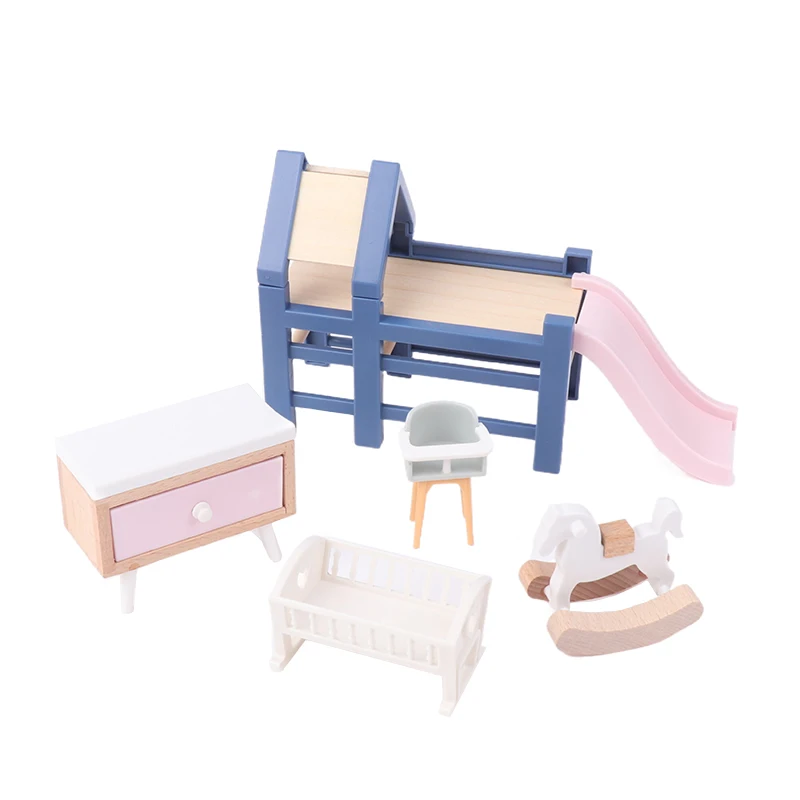 1/12 Dollhouse Baby Bedroom Furniture Accessories Slide/Trojan Horse/Table/ Dining Chair/Bed For Kids Pretend Play Toy
