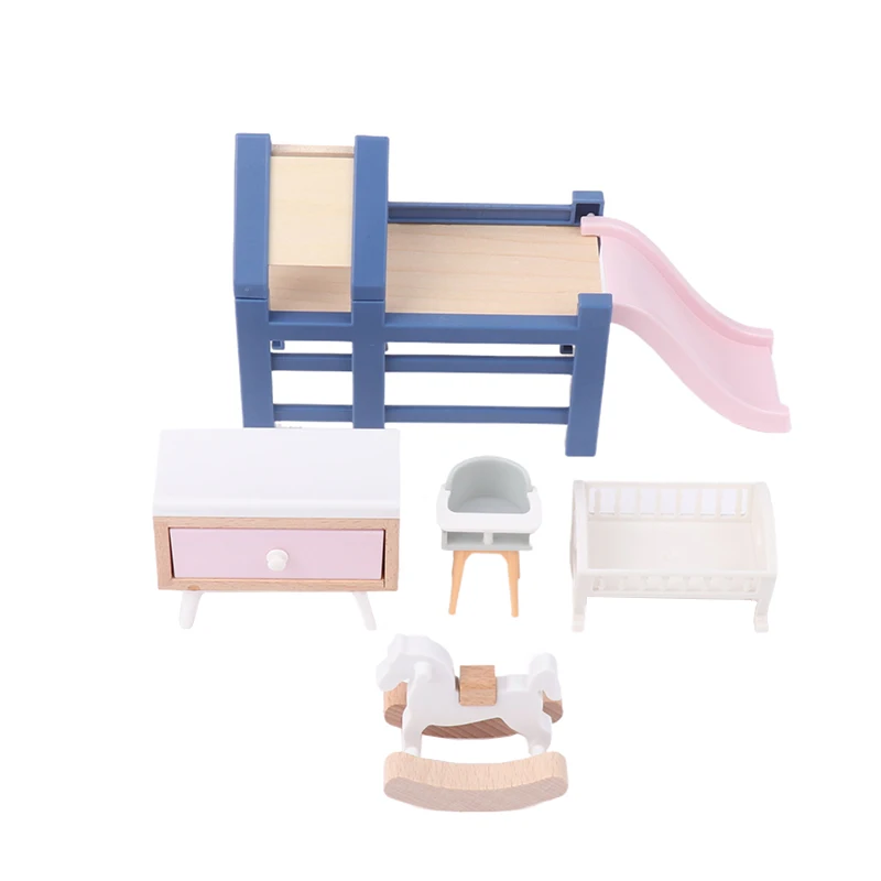 1/12 Dollhouse Baby Bedroom Furniture Accessories Slide/Trojan Horse/Table/ Dining Chair/Bed For Kids Pretend Play Toy