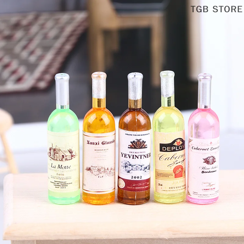 5PCS 1:12 Dollhouse Miniture Simulation Wine Bottle Kitchen Living Room Decoration Accessories