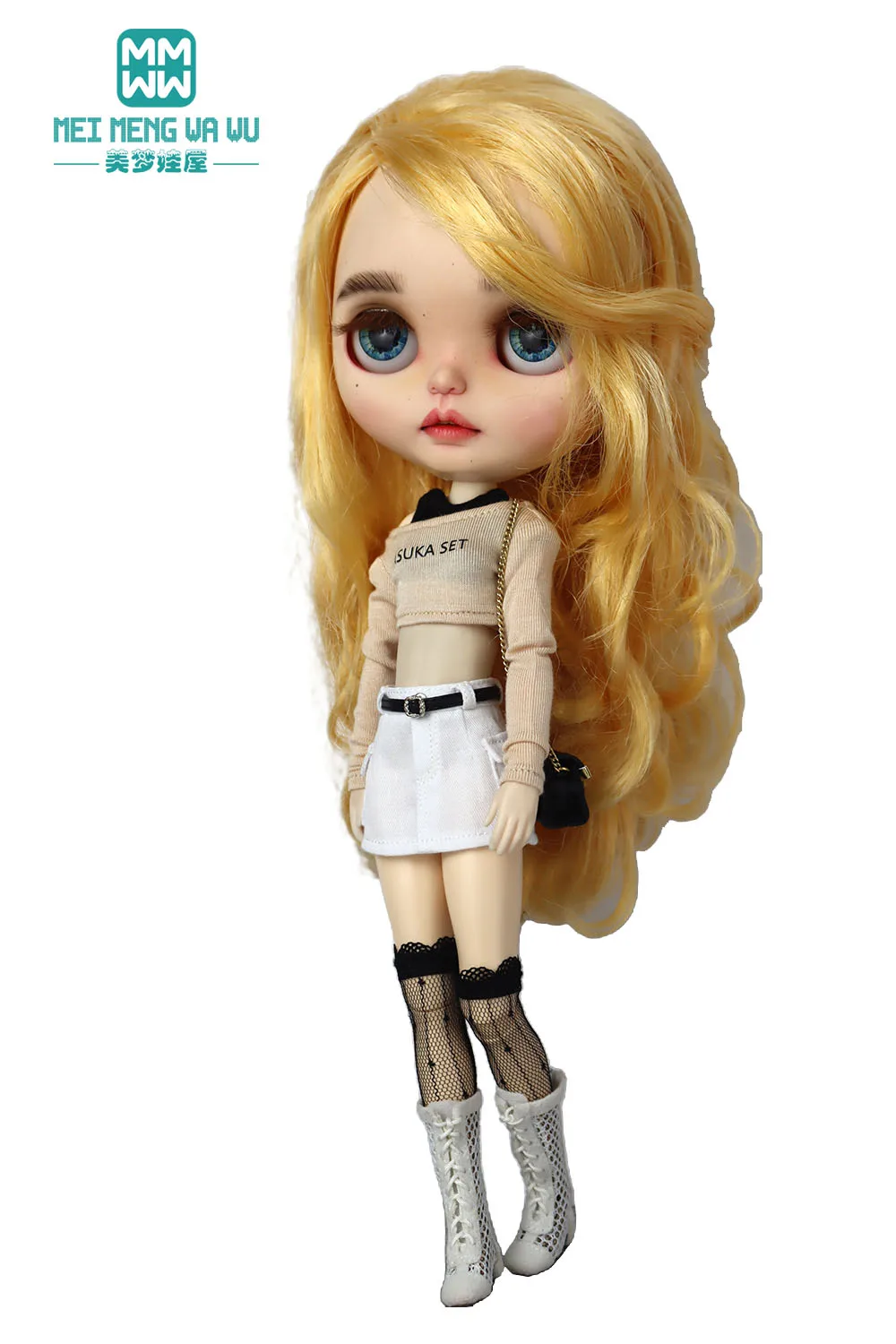 Clothes for Doll Fashion T-Shirts, Mini Shorts, Small Suspenders Fits Blyth Azone OB22 OB24 Doll Accessories