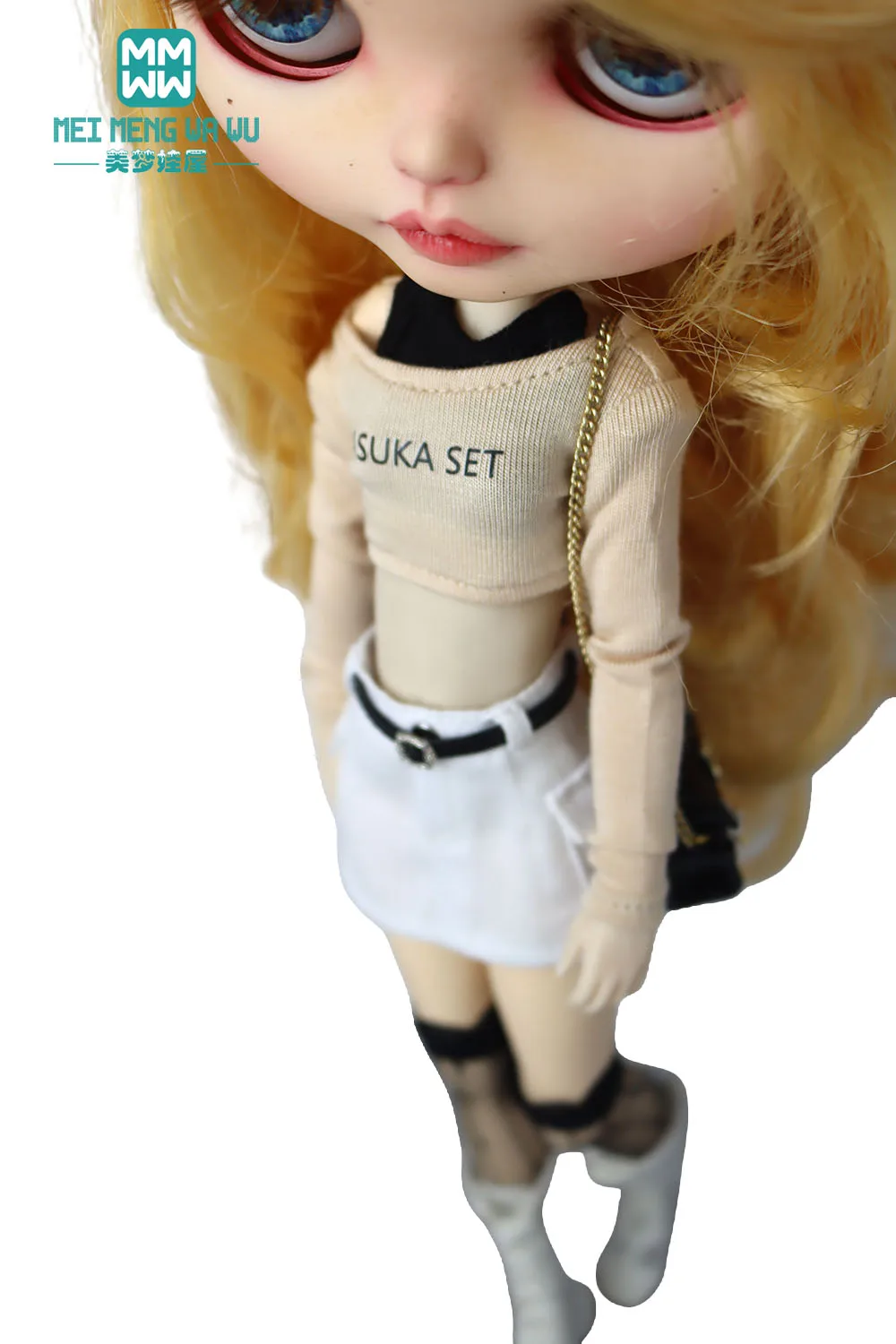 Clothes for Doll Fashion T-Shirts, Mini Shorts, Small Suspenders Fits Blyth Azone OB22 OB24 Doll Accessories