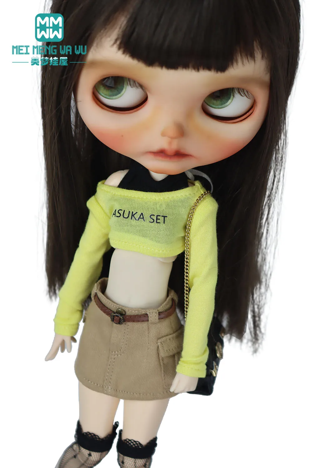 Clothes for Doll Fashion T-Shirts, Mini Shorts, Small Suspenders Fits Blyth Azone OB22 OB24 Doll Accessories