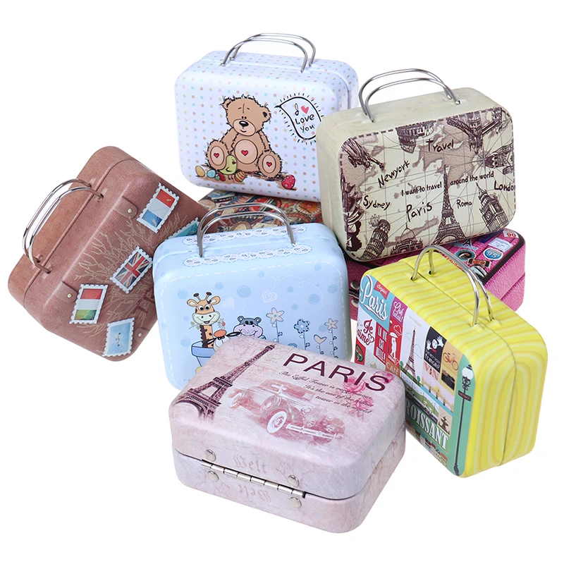 Fashion Metal Mini Suitcase for Dolls Miniature Toys Trunk Dollhouse Decoration