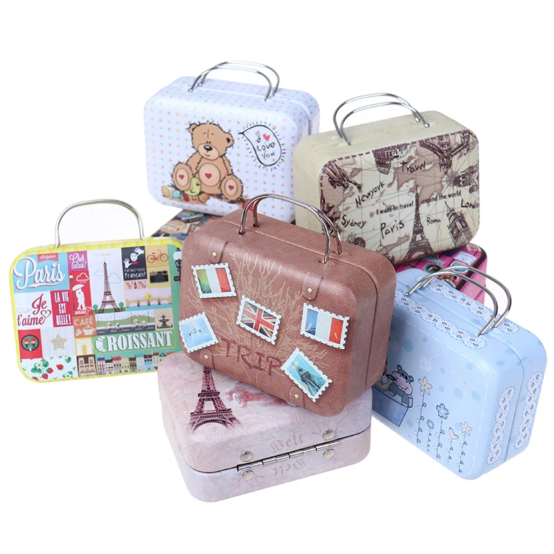 Fashion Metal Mini Suitcase for Dolls Miniature Toys Trunk Dollhouse Decoration