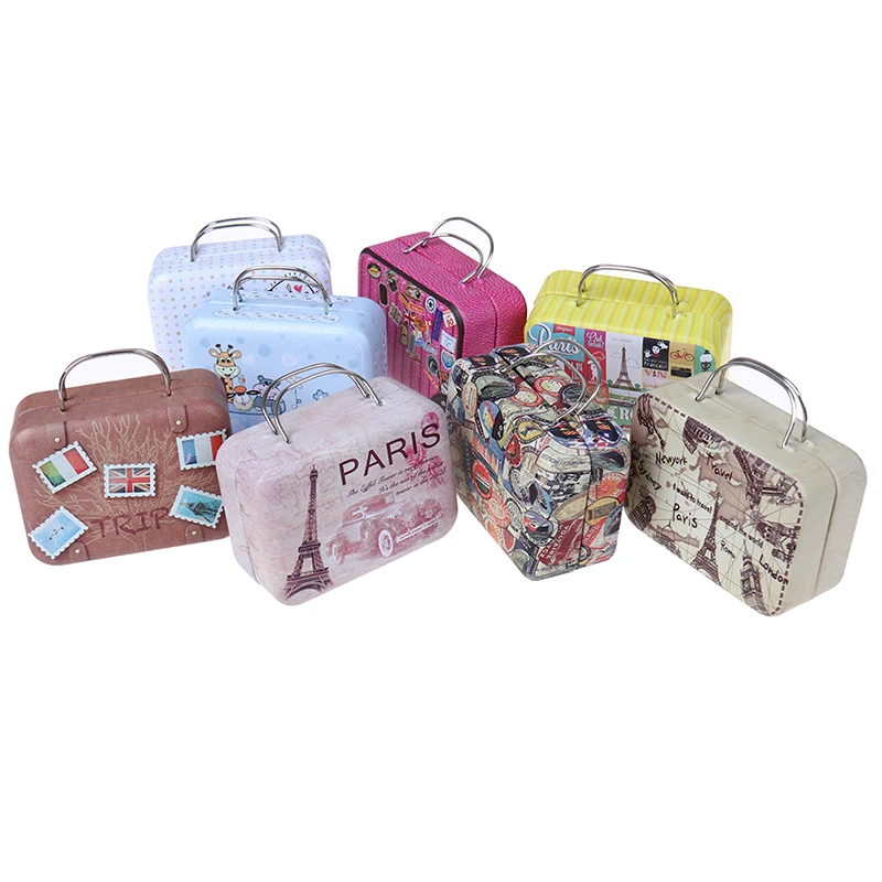 Fashion Metal Mini Suitcase for Dolls Miniature Toys Trunk Dollhouse Decoration