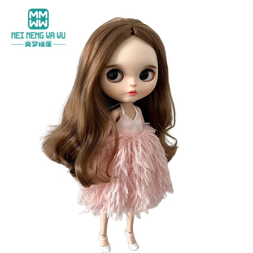 Clothes for Doll Fashion Feather Skirt Pink, White, Black Fits Blyth Azone OB22 OB24 Doll Accessories