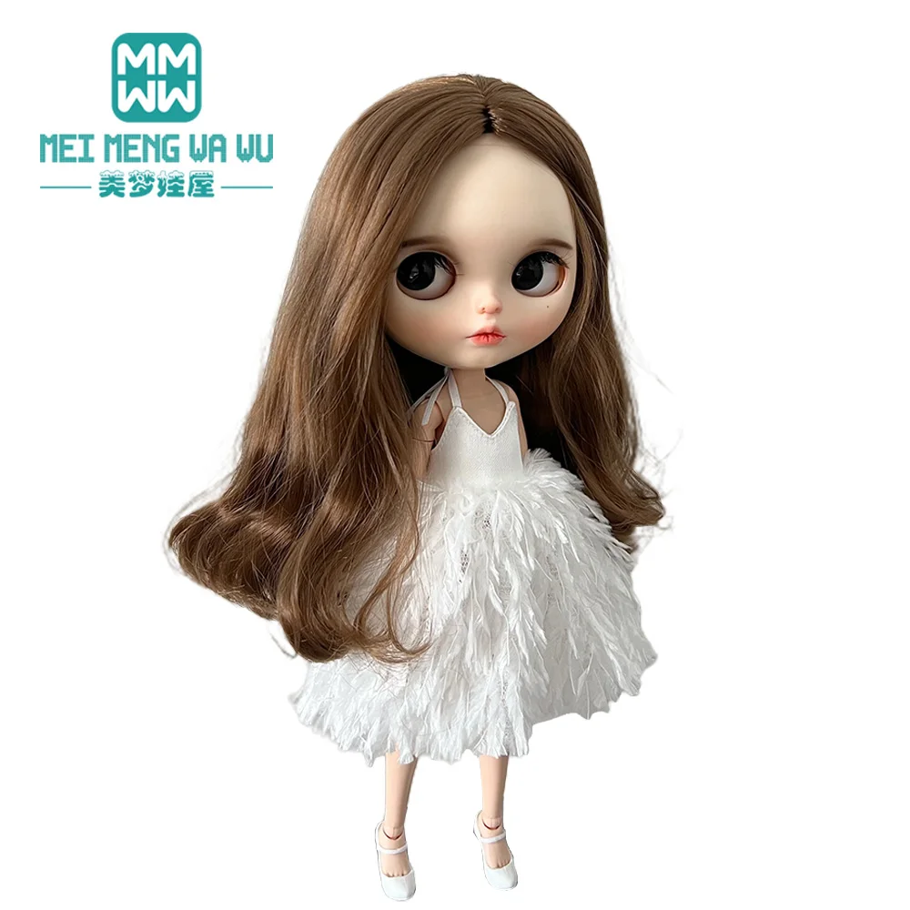Clothes for Doll Fashion Feather Skirt Pink, White, Black Fits Blyth Azone OB22 OB24 Doll Accessories
