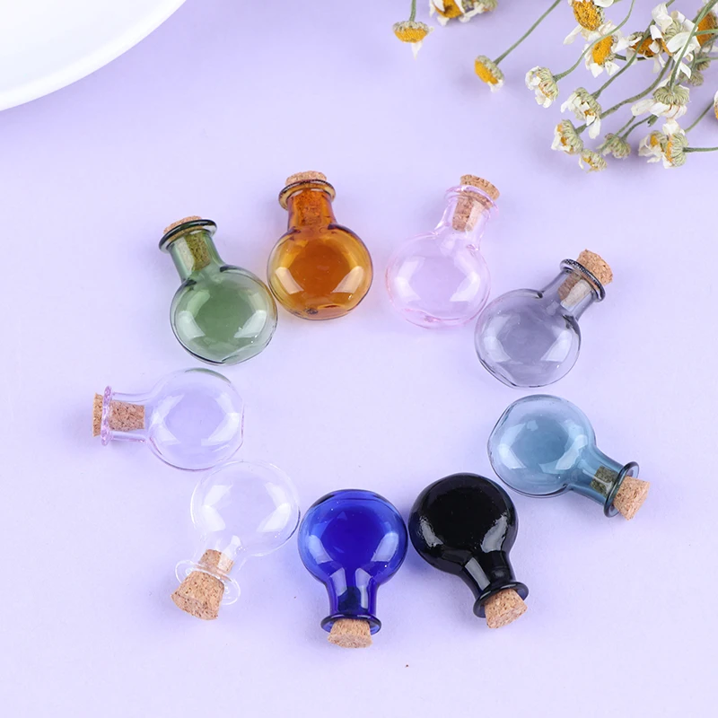 2Pcs 1:12 Dollhouse Miniature Glass Color Bottles Cork Bottles Tiny Jar Wishing Bottle Model For Dollhouse Decoration