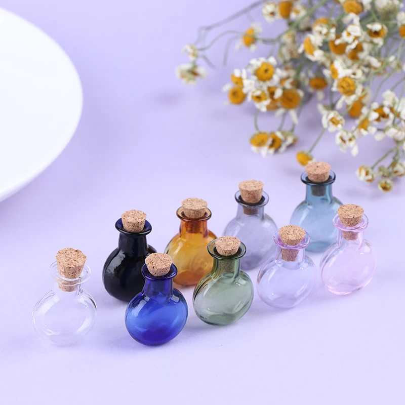 2Pcs 1:12 Dollhouse Miniature Glass Color Bottles Cork Bottles Tiny Jar Wishing Bottle Model For Dollhouse Decoration