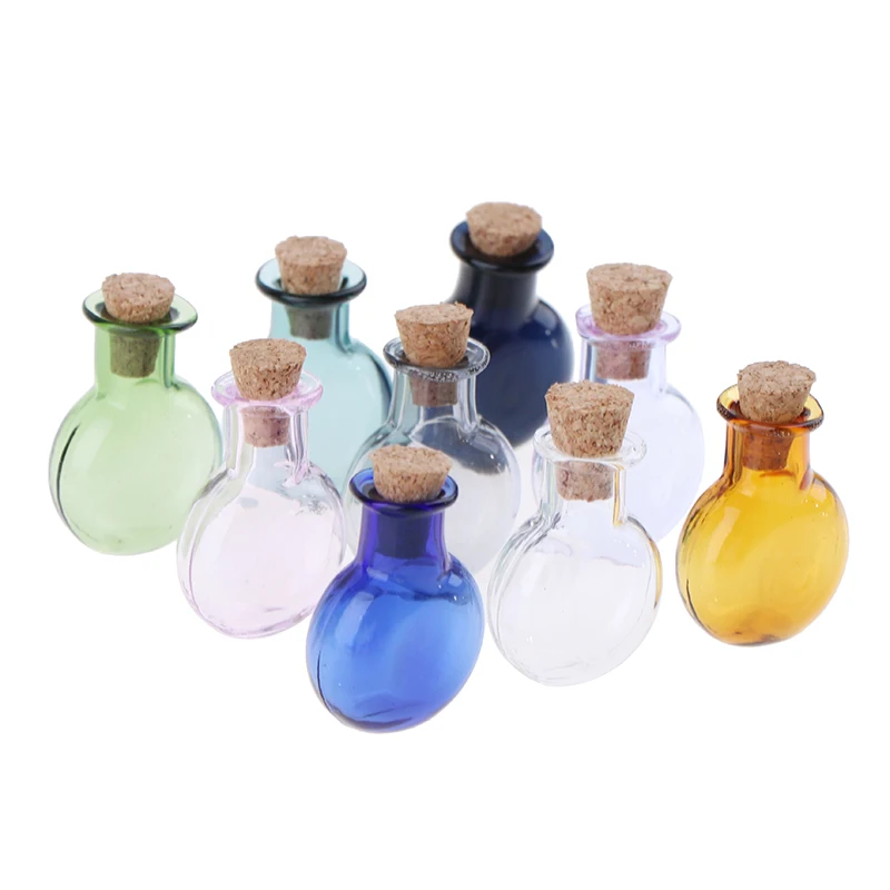 2Pcs 1:12 Dollhouse Miniature Glass Color Bottles Cork Bottles Tiny Jar Wishing Bottle Model For Dollhouse Decoration