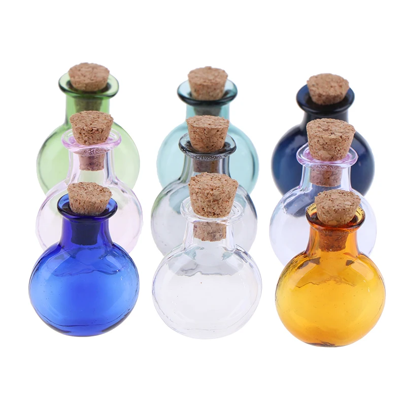 2Pcs 1:12 Dollhouse Miniature Glass Color Bottles Cork Bottles Tiny Jar Wishing Bottle Model For Dollhouse Decoration