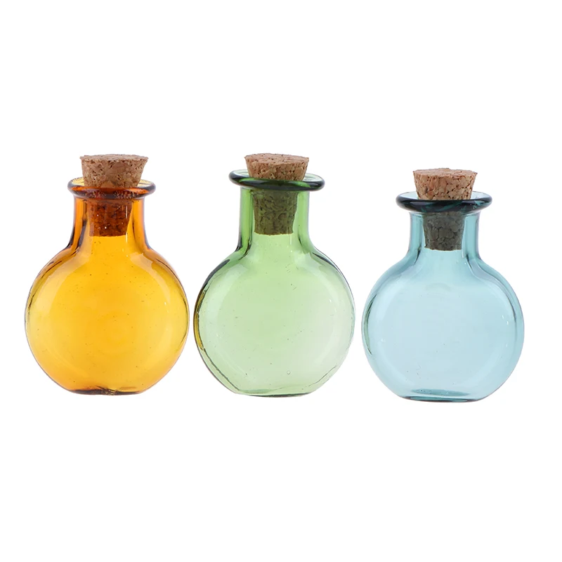 2Pcs 1:12 Dollhouse Miniature Glass Color Bottles Cork Bottles Tiny Jar Wishing Bottle Model For Dollhouse Decoration
