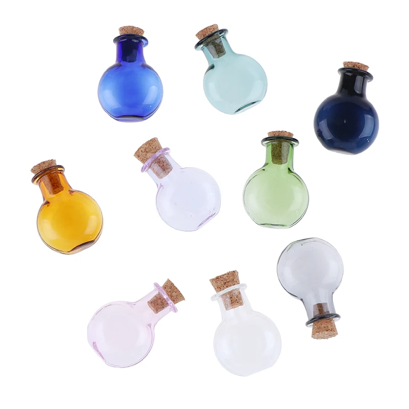 2Pcs 1:12 Dollhouse Miniature Glass Color Bottles Cork Bottles Tiny Jar Wishing Bottle Model For Dollhouse Decoration