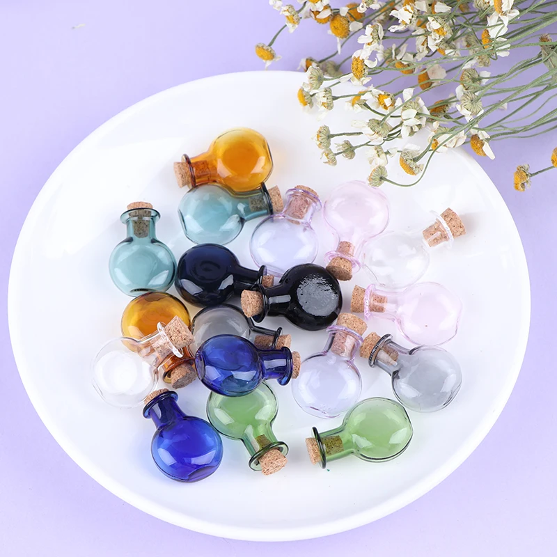 2Pcs 1:12 Dollhouse Miniature Glass Color Bottles Cork Bottles Tiny Jar Wishing Bottle Model For Dollhouse Decoration