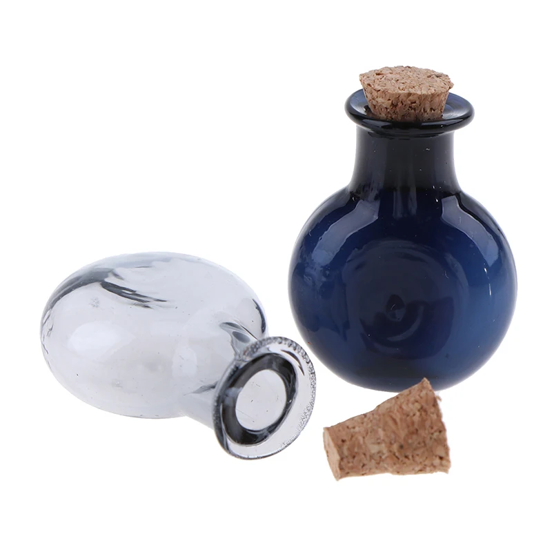 2Pcs 1:12 Dollhouse Miniature Glass Color Bottles Cork Bottles Tiny Jar Wishing Bottle Model For Dollhouse Decoration