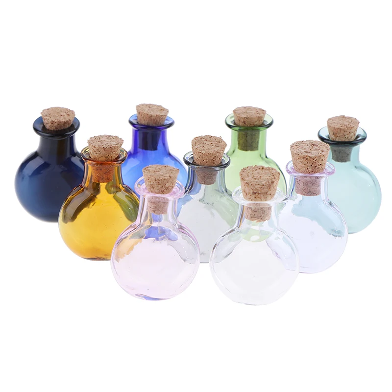 2Pcs 1:12 Dollhouse Miniature Glass Color Bottles Cork Bottles Tiny Jar Wishing Bottle Model For Dollhouse Decoration