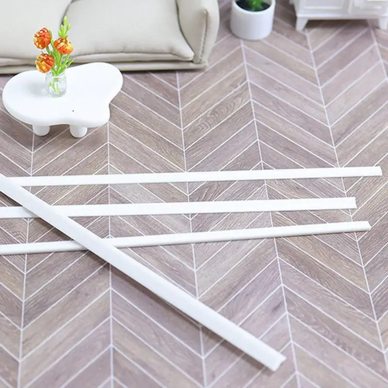2PCS 1:12 Dollhouse Miniature Miniature Skirting Line Wall Panel Waist Lines White Baseboard Top Line Bathroom Living Room Decor