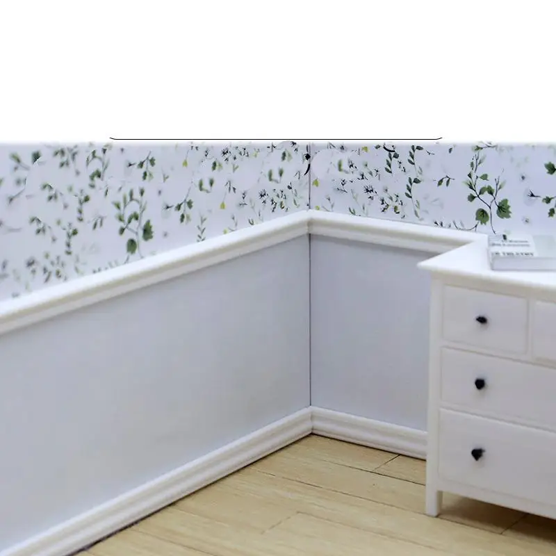 2PCS 1:12 Dollhouse Miniature Miniature Skirting Line Wall Panel Waist Lines White Baseboard Top Line Bathroom Living Room Decor