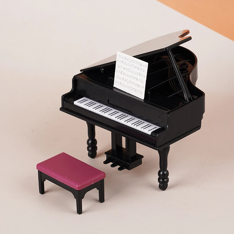 1:12 Dollhouse Miniature Furniture Playset, Piano with Bench Instrument Model, Living Room Décor Doll's House Accessories