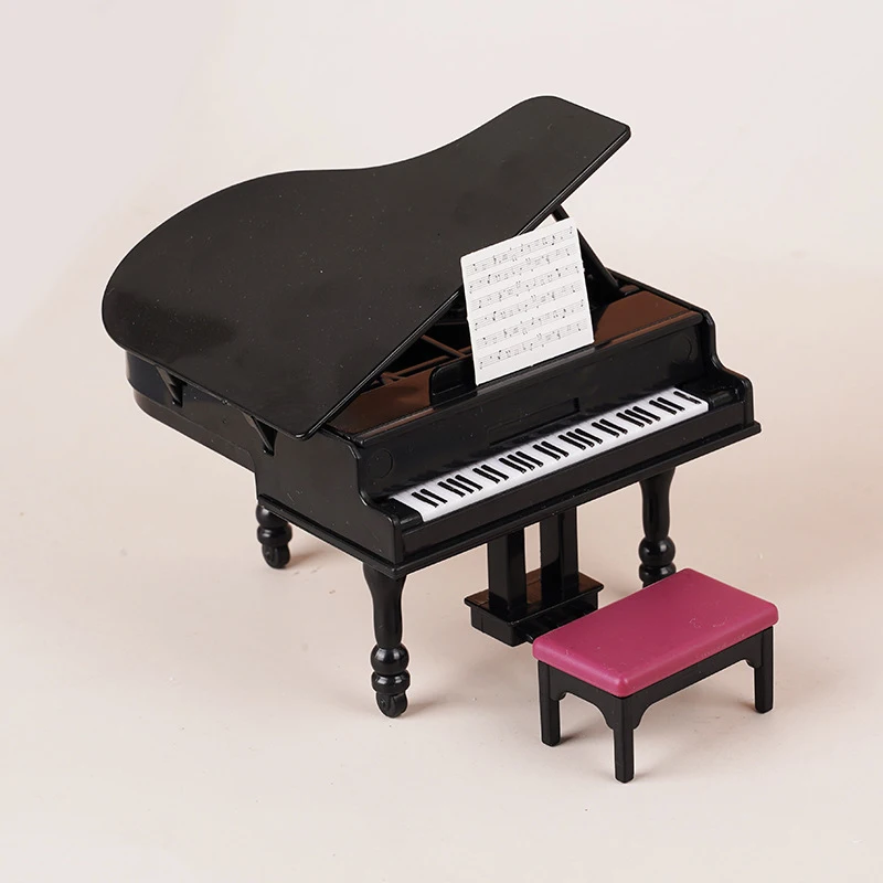 1:12 Dollhouse Miniature Furniture Playset, Piano with Bench Instrument Model, Living Room Décor Doll's House Accessories