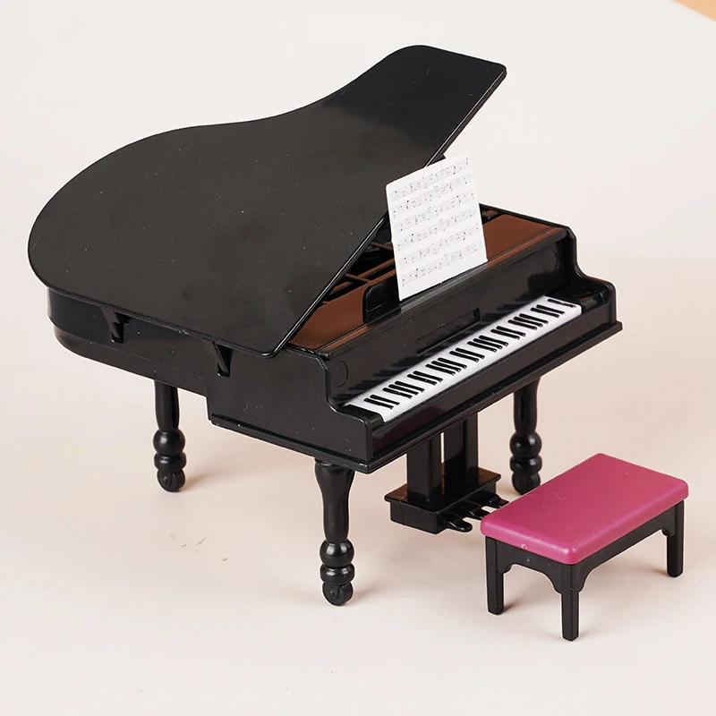 1:12 Dollhouse Miniature Furniture Playset, Piano with Bench Instrument Model, Living Room Décor Doll's House Accessories