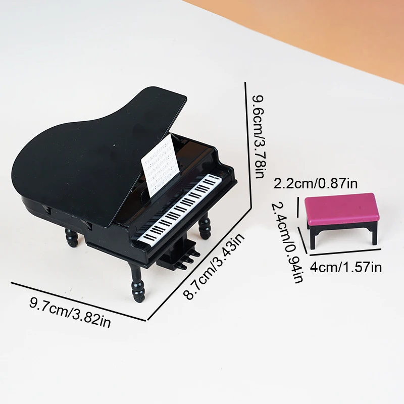 1:12 Dollhouse Miniature Furniture Playset, Piano with Bench Instrument Model, Living Room Décor Doll's House Accessories