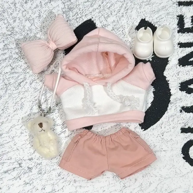 High Energy 3 0 Labubu Clothes Outfit Pink White Colorblock Hoodie Pants Set for 1st 2nd 3rd Gen Vinyl Doll Streetwear Fashion