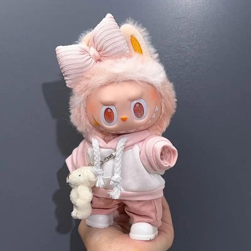 High Energy 3 0 Labubu Clothes Outfit Pink White Colorblock Hoodie Pants Set for 1st 2nd 3rd Gen Vinyl Doll Streetwear Fashion