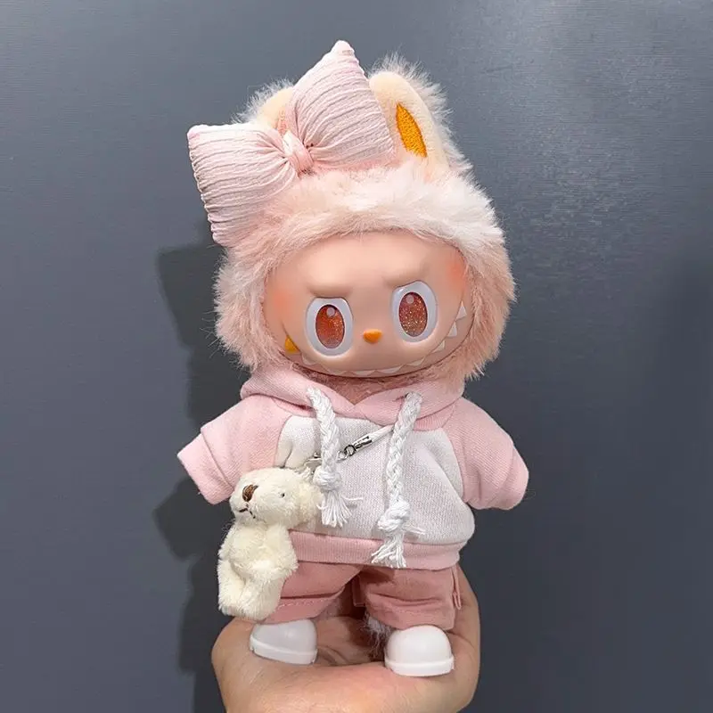High Energy 3 0 Labubu Clothes Outfit Pink White Colorblock Hoodie Pants Set for 1st 2nd 3rd Gen Vinyl Doll Streetwear Fashion
