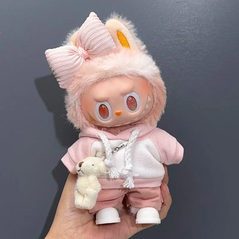 High Energy 3 0 Labubu Clothes Outfit Pink White Colorblock Hoodie Pants Set for 1st 2nd 3rd Gen Vinyl Doll Streetwear Fashion