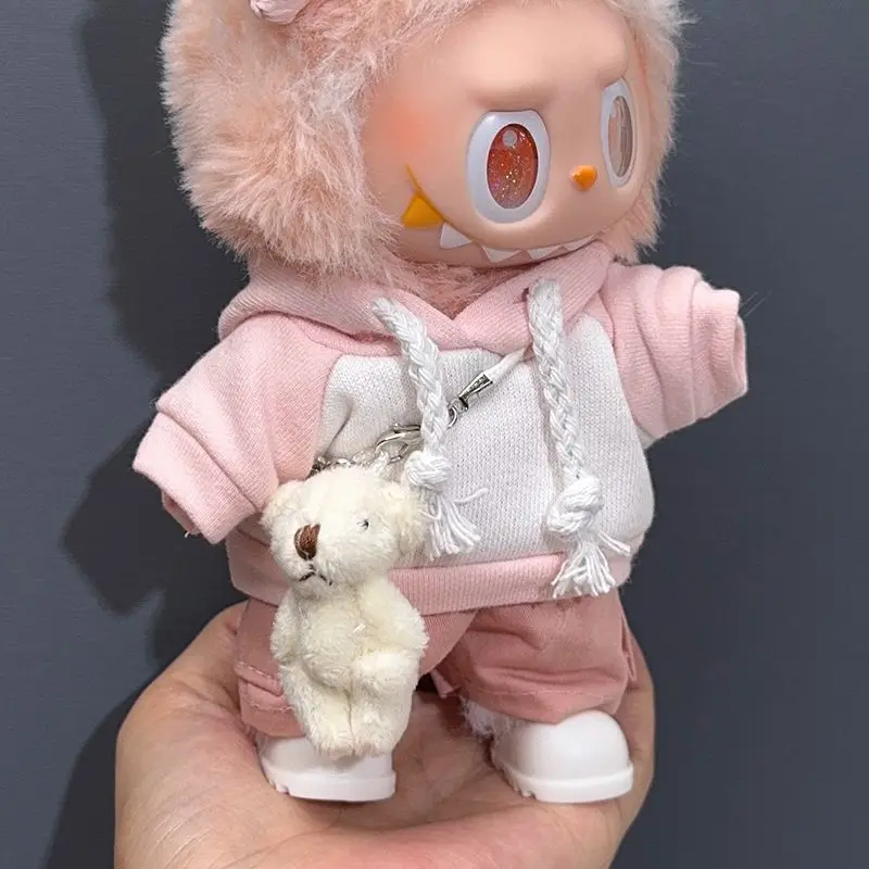 High Energy 3 0 Labubu Clothes Outfit Pink White Colorblock Hoodie Pants Set for 1st 2nd 3rd Gen Vinyl Doll Streetwear Fashion