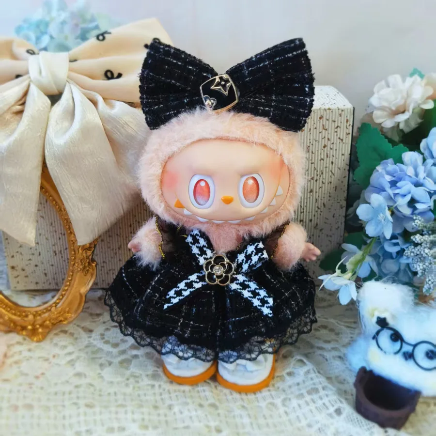 For Labubu Doll Clothes Hu Die Knot Skirt Set Labubu Idol V1 V2 Dolls Clothing Accessories 15/17cm Plush Doll Universal
