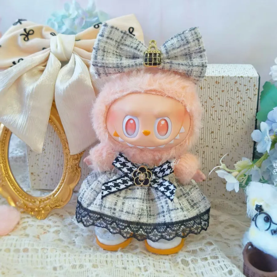 For Labubu Doll Clothes Hu Die Knot Skirt Set Labubu Idol V1 V2 Dolls Clothing Accessories 15/17cm Plush Doll Universal