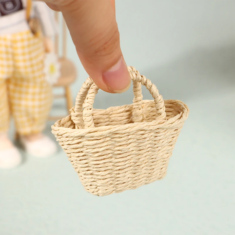 1Pcs Mini 1/12 Cute Dollhouse Rattan Frame Hand-woven Vegetable Food Storage Basket Dolls Miniature Decoration