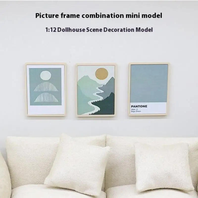1 Set Doll House DIY Accessories 1:12 Dollhouse Miniature Vintage Mural Photos Wall Picture Scene Decoration