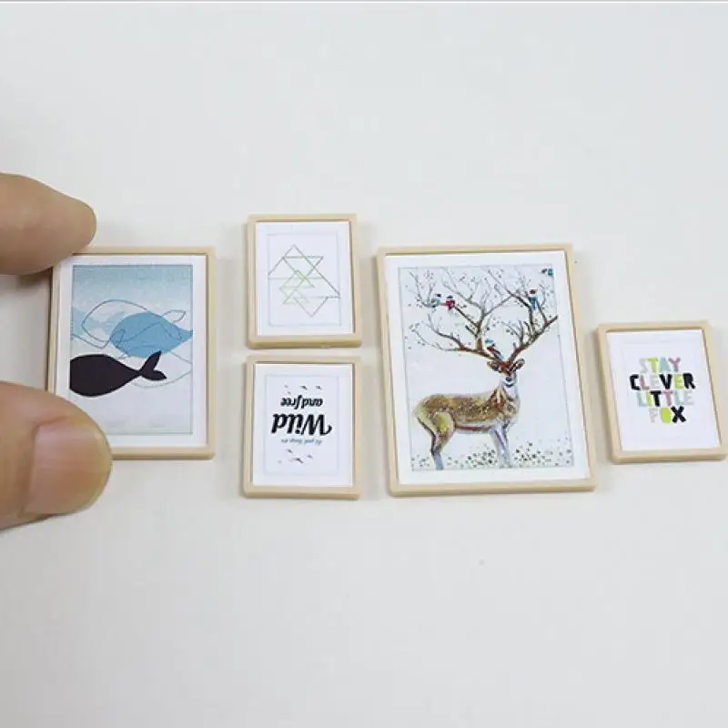 1 Set Doll House DIY Accessories 1:12 Dollhouse Miniature Vintage Mural Photos Wall Picture Scene Decoration