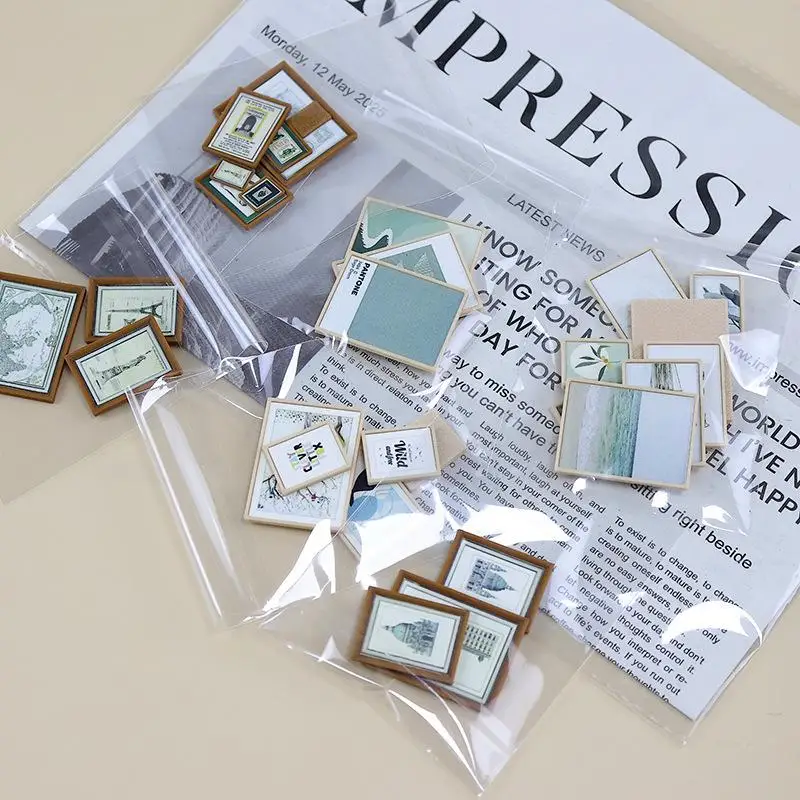 1 Set Doll House DIY Accessories 1:12 Dollhouse Miniature Vintage Mural Photos Wall Picture Scene Decoration