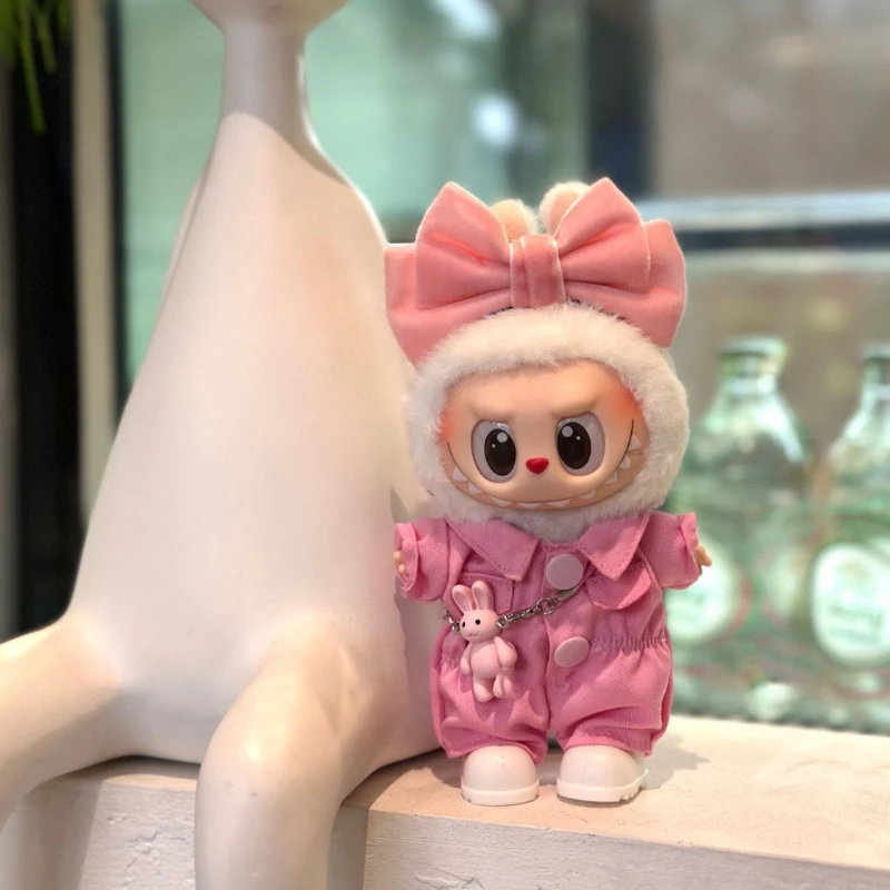 Fashion 17cm Labubu 1st/2nd/3rd Gen Cute Bunny Outfits Pink Bow Set Colorful Cargo Onesie Shoes Sitting Party Doll Clothes