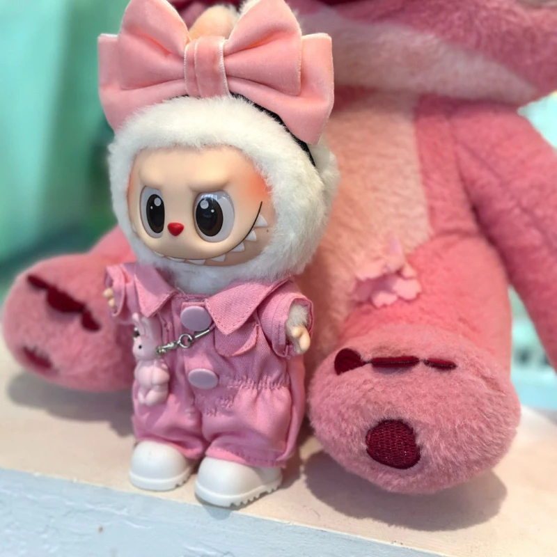 Fashion 17cm Labubu 1st/2nd/3rd Gen Cute Bunny Outfits Pink Bow Set Colorful Cargo Onesie Shoes Sitting Party Doll Clothes